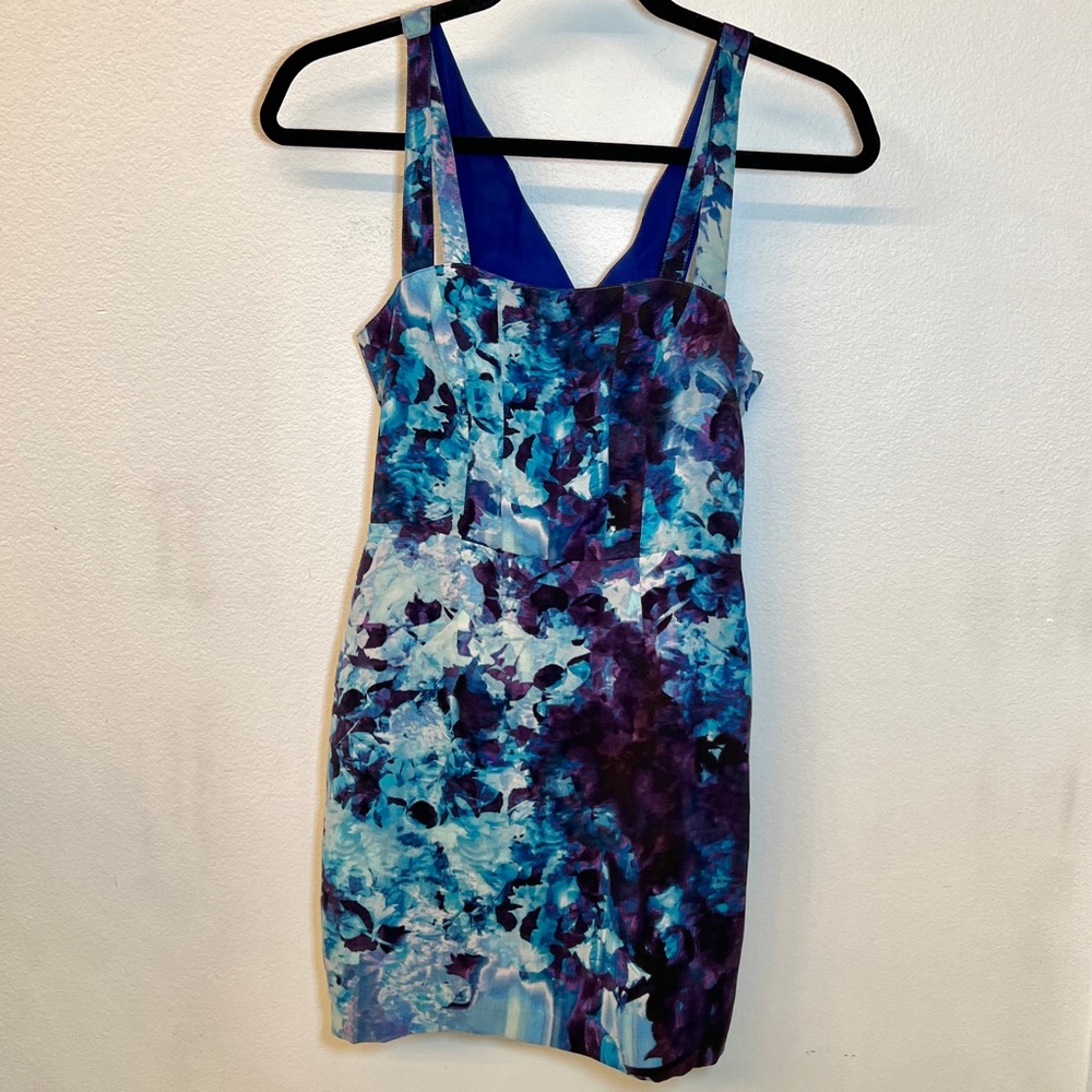 Silence + Noise Abstract Print Blue Sleeveless Mini Dress - Size 0